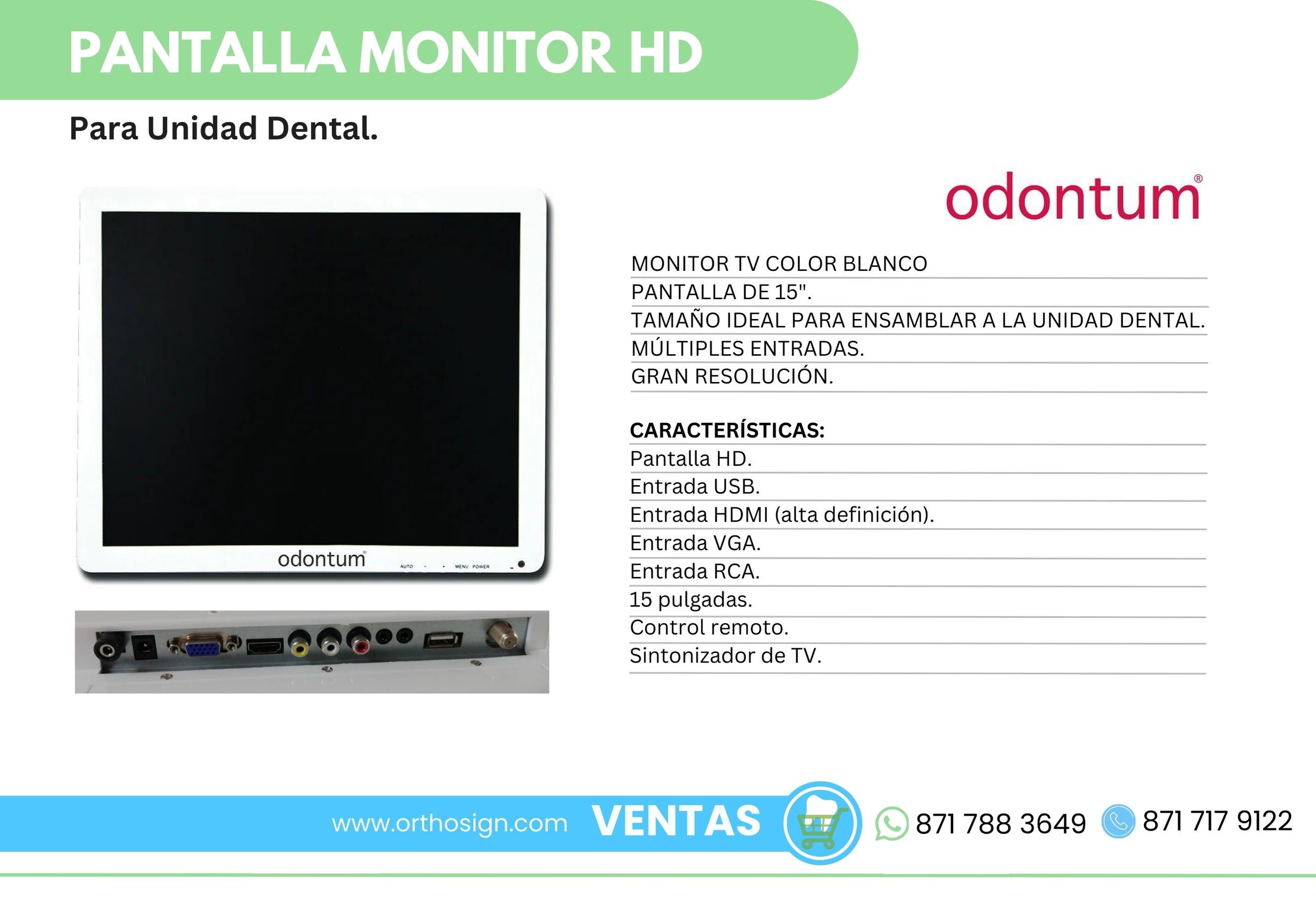 Pantalla Monitor HD Odontum para Unidad Dental Orthosign
