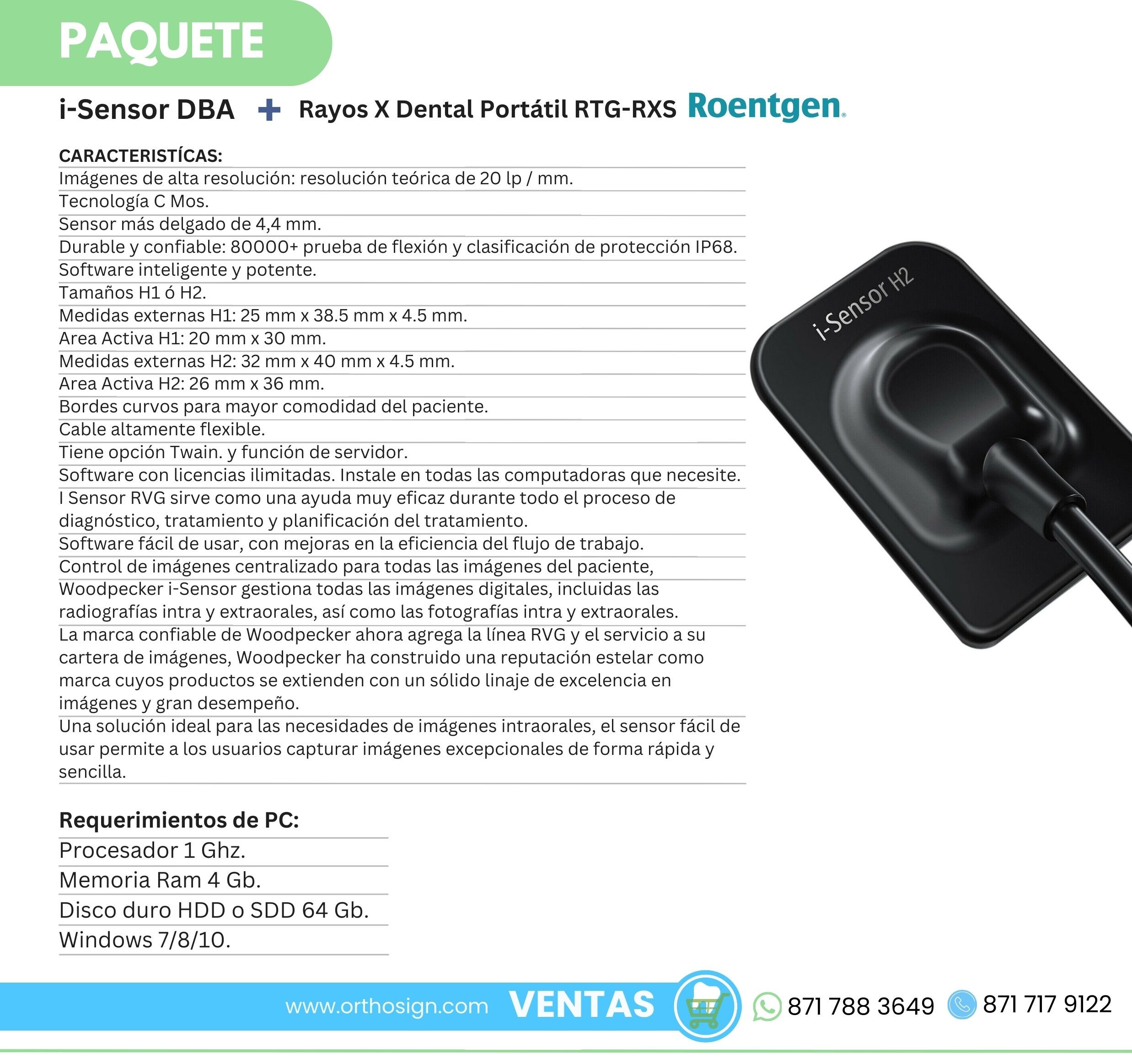 Paquete Rayos X Dental Portátil RTG-RXS + Radiovisiógrafo Woodpecker i-Sensor Orthosign