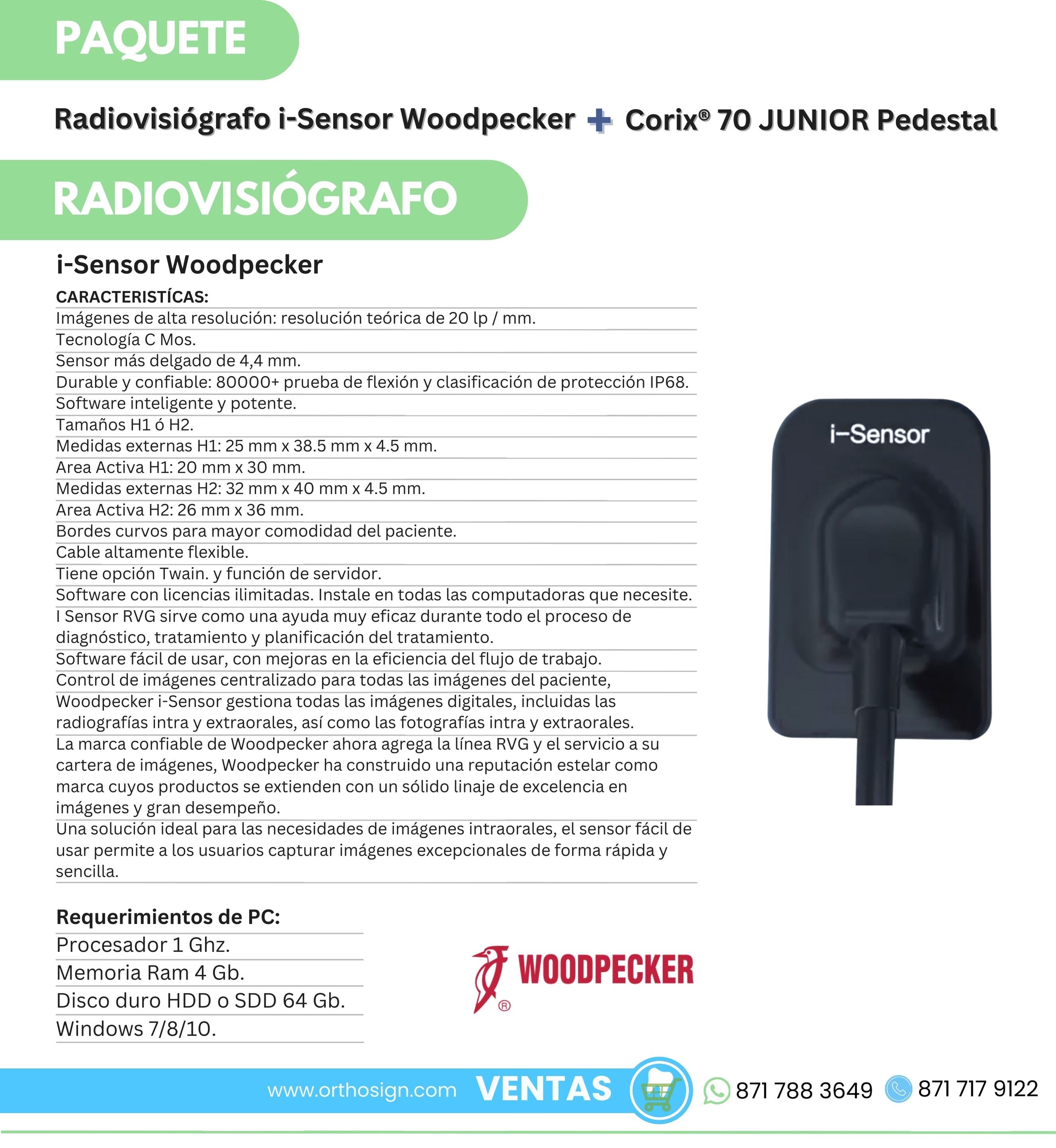 Paquete Rayos X Dental Corix Junior + Radiovisografo i-Sensor Woodpecker