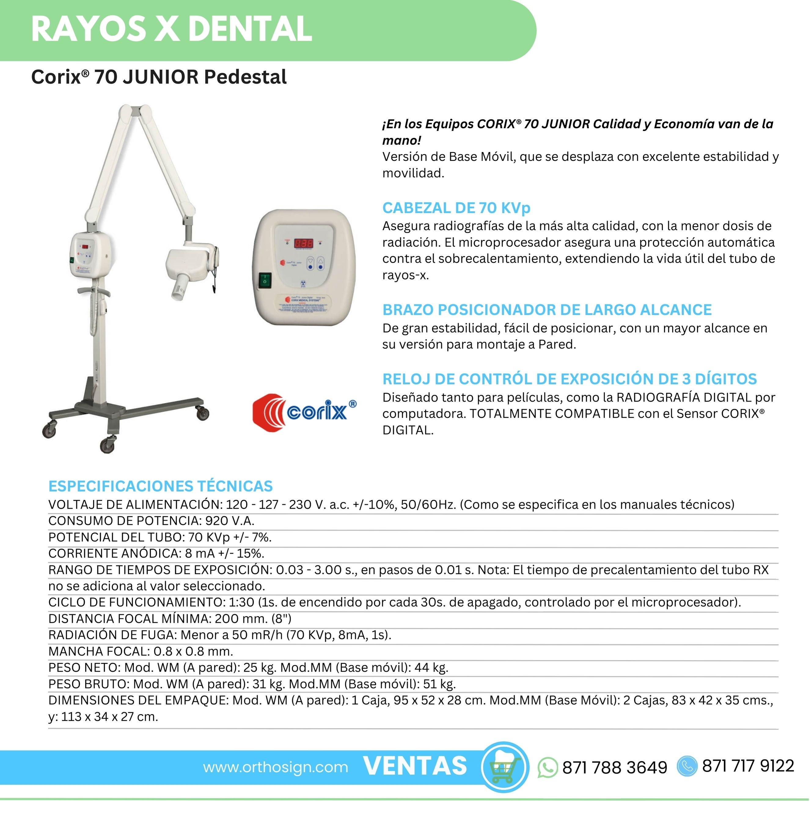 Paquete Rayos X Dental Corix Junior + Radiovisografo i-Sensor Woodpecker Orthosign