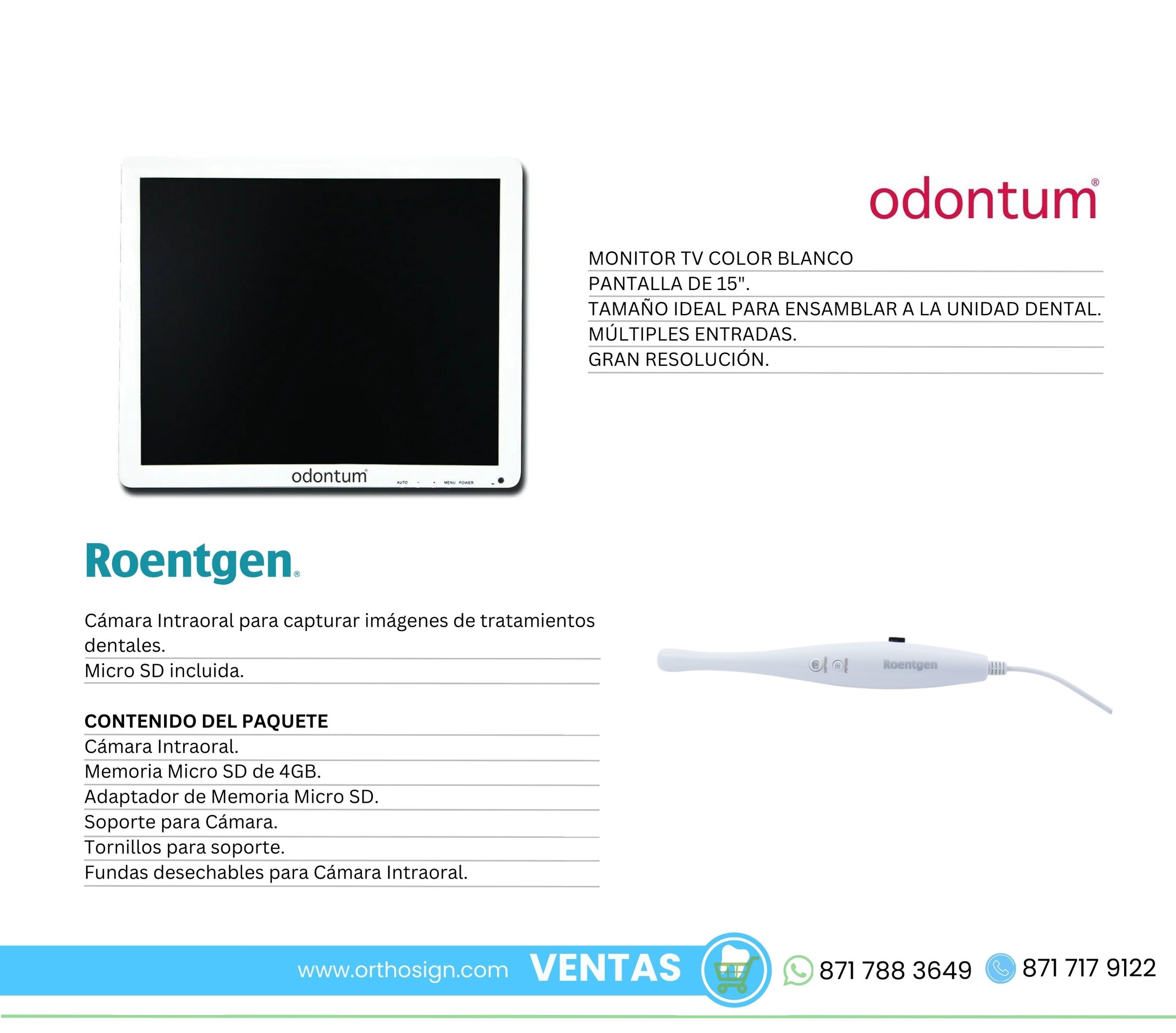 Kit Pantalla, Soporte y Cámara Intraoral RTG-801 odontum roentgen orthosign