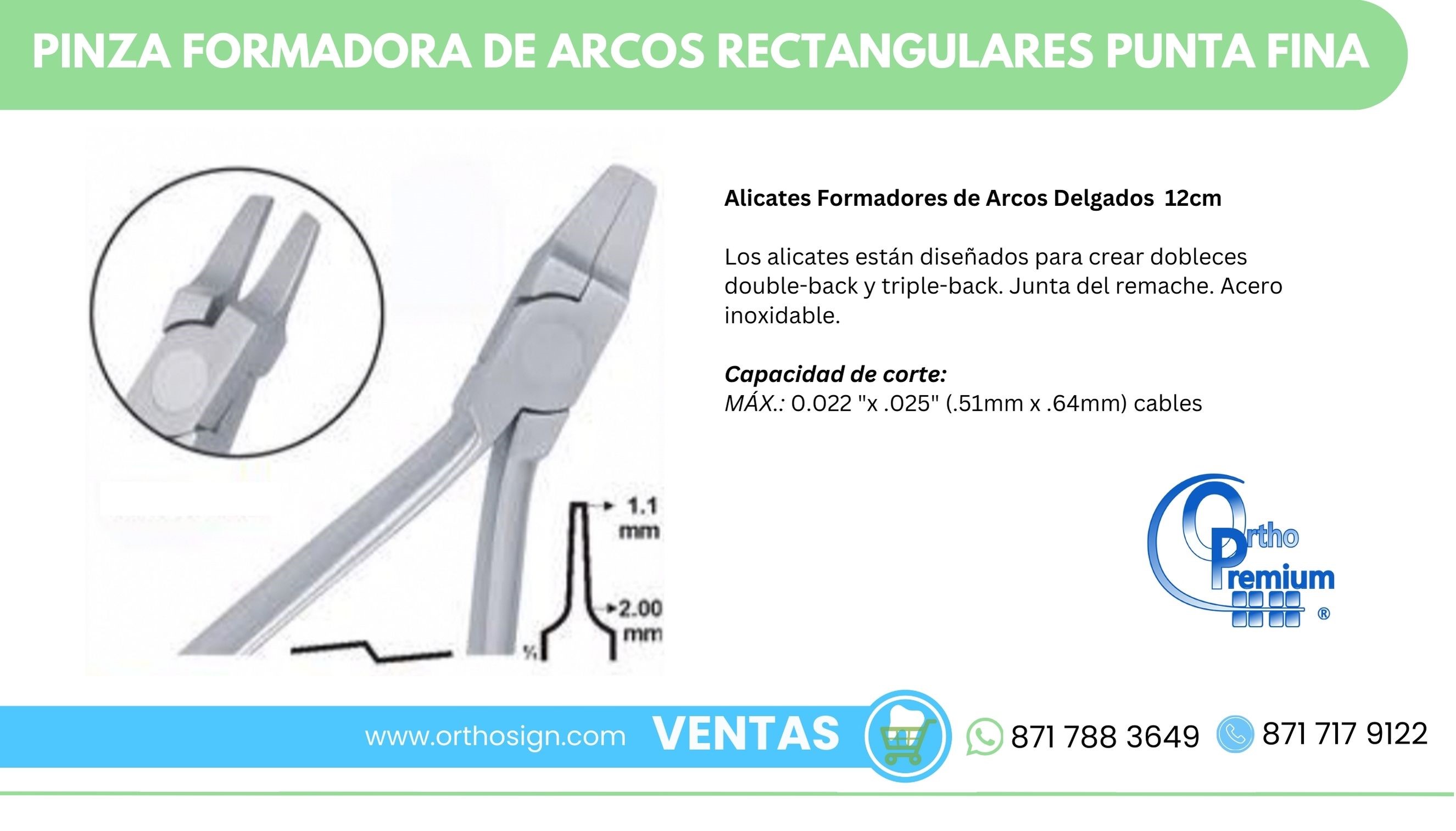 Pinza Formadora de Arcos Rectangulares Punta Fina  Ortho Premium ORTHOSIGN