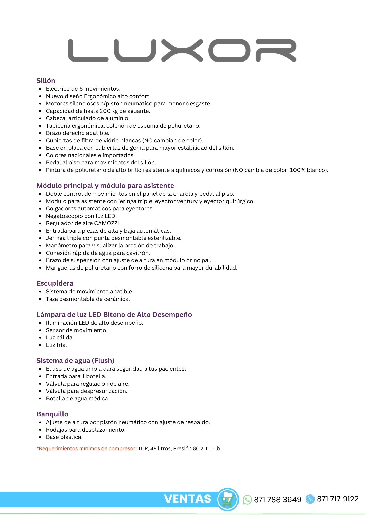 Catálogo Unidad Dental Luxor Peymar Características y Especificaciones Orthosign