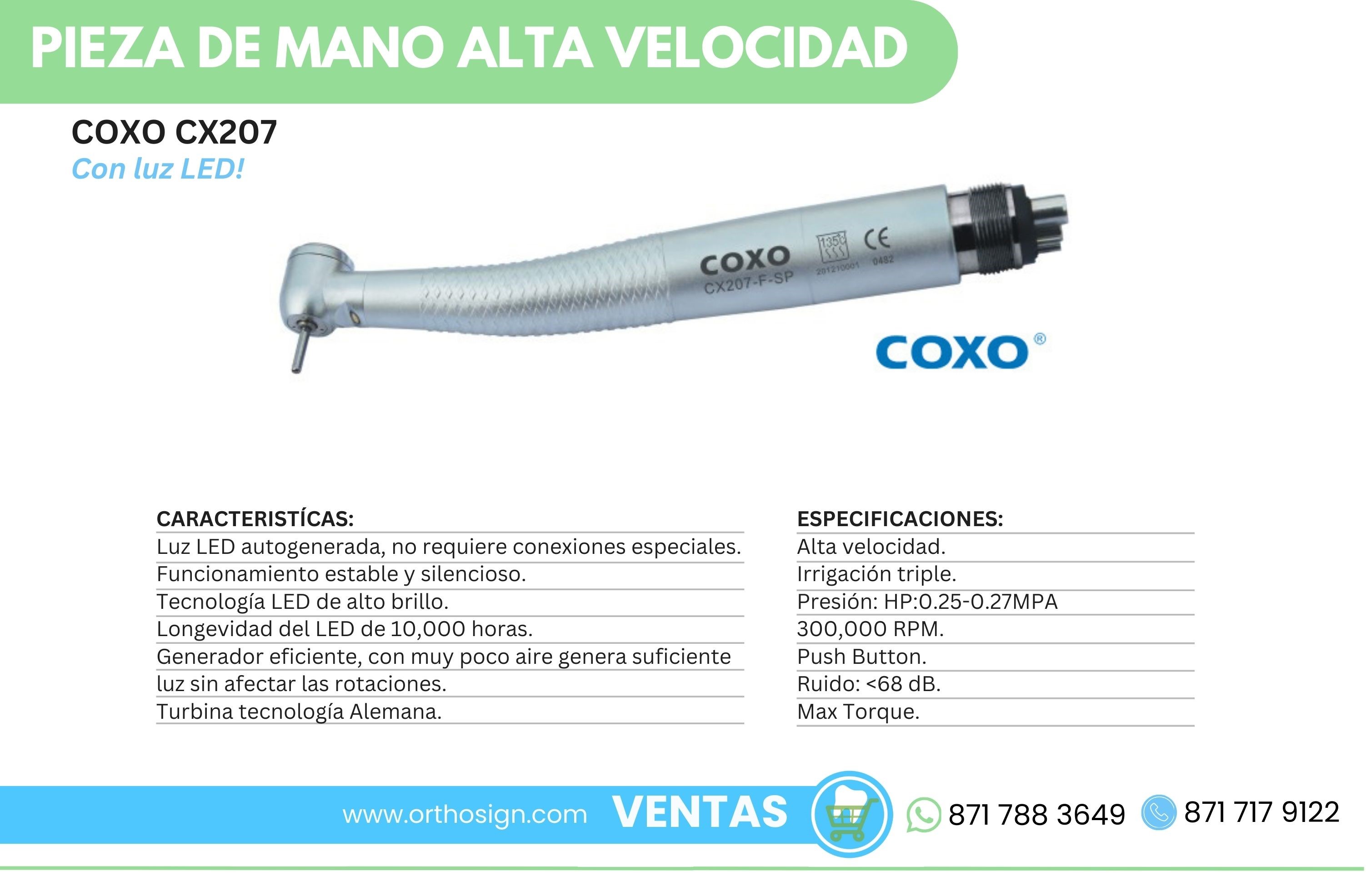 Pieza de Mano Alta Velocidad con Luz LED COXO CX207 ORTHOSIGN