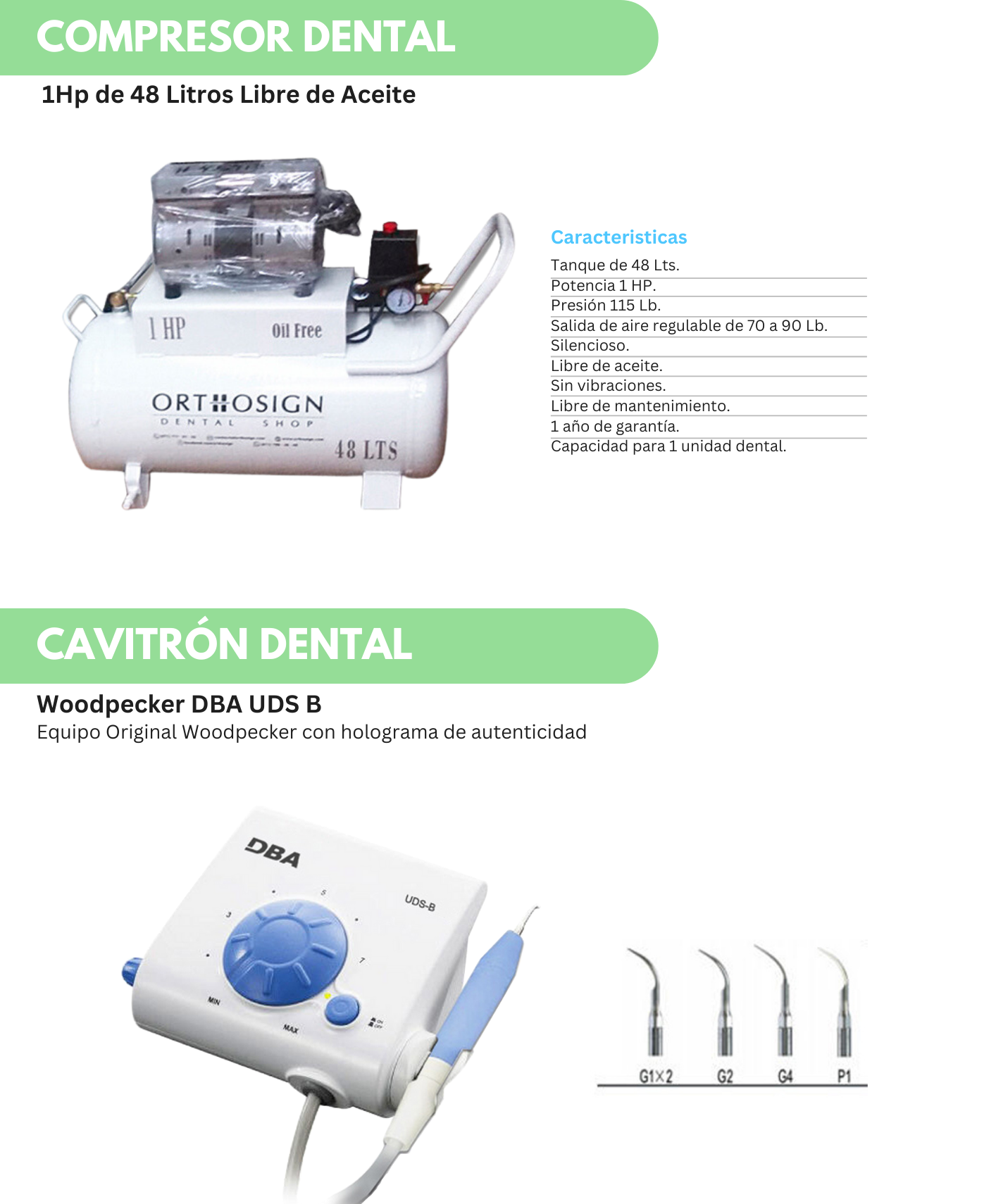 Paquete Unidad Dental Nova X 1 Peymar, Compresor, Esterilizador, Cavitrón, Pieza de alta y Lampara de fotocurado Orthosign 